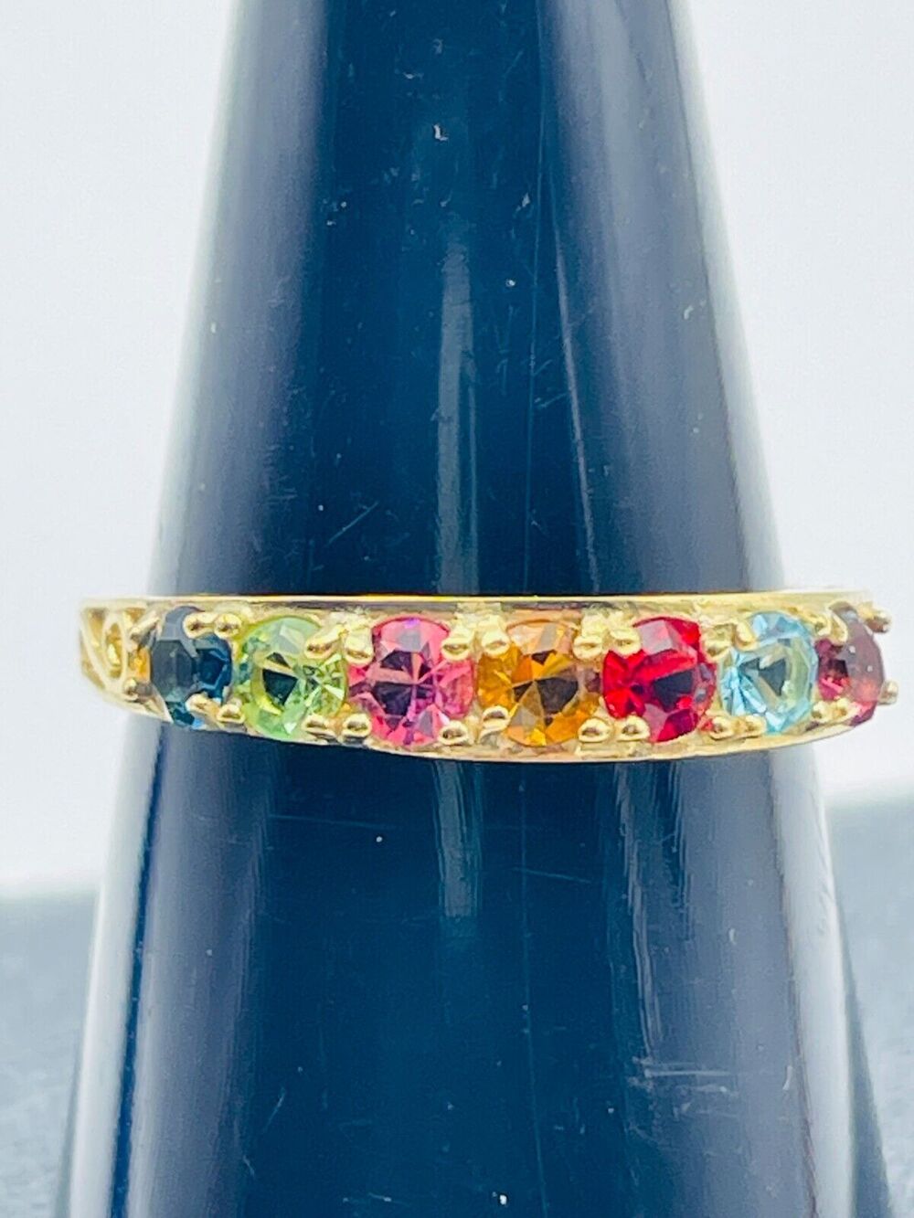 Sterling Silver Yellow Gold Overlay Ring Sz 7 I Love You Colorful Crystals New